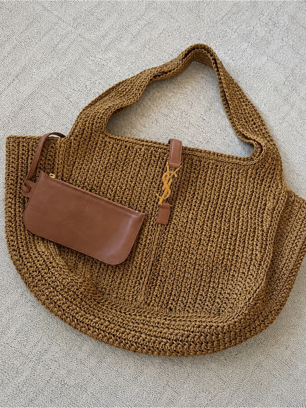 Yves Saint Laurent Brown Woven Tote with Gold Logo